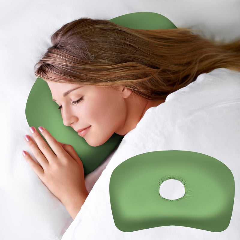 Wuronsa Ear Piercing Pillow with an Ear Hole, Cotton and Polyester Side Sleeping Pillow for CNH and Ear Pain Ear Inflammation Pressure Sores for Side Sleepers, Ear Guard Pillow (Light Green Silk) - Image 1